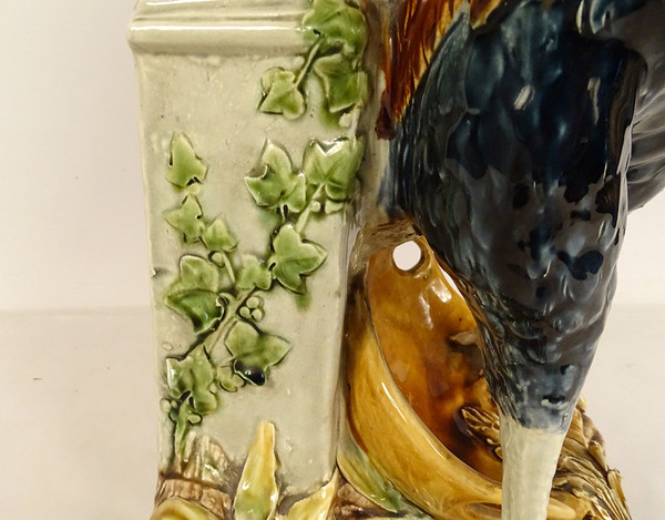 Sculpture Vase Coq Faïence Choisy-le-Roi Signée Louis Carrier-Belleuse XIXè