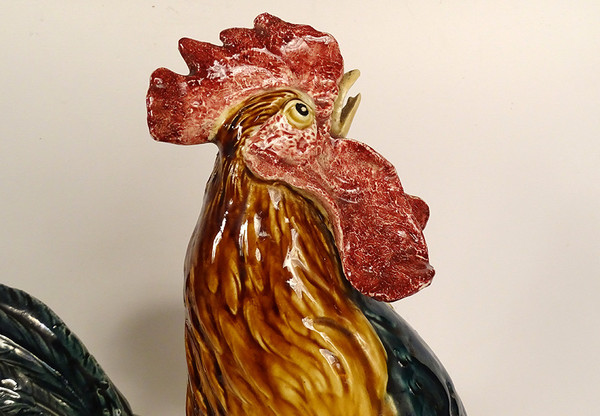 Sculpture Vase Coq Faïence Choisy-le-Roi Signée Louis Carrier-Belleuse XIXè