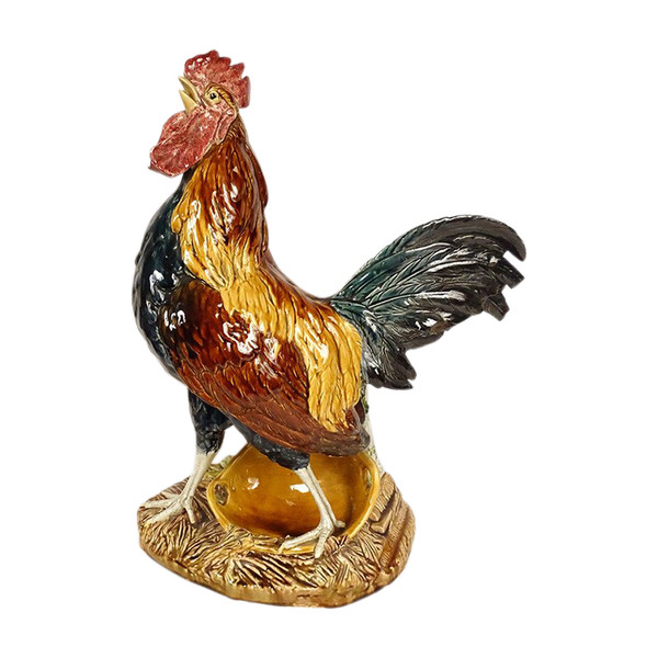 Sculpture Vase Coq Faïence Choisy-le-Roi Signée Louis Carrier-Belleuse XIXè