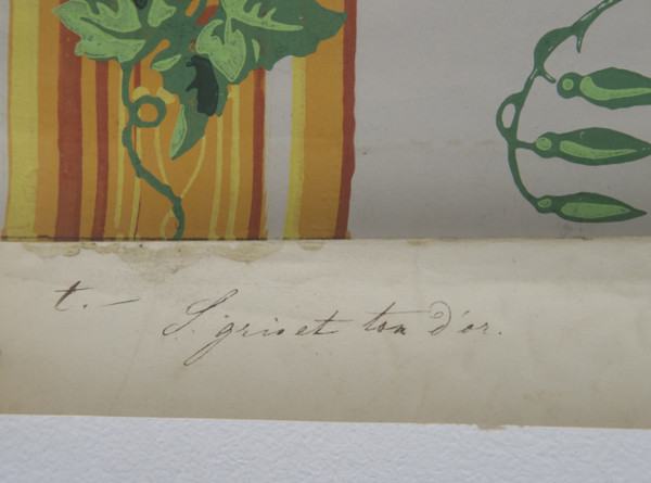 Striscia di carta da parati con uccelli e fiori del XIX secolo “tono grigio e oro”