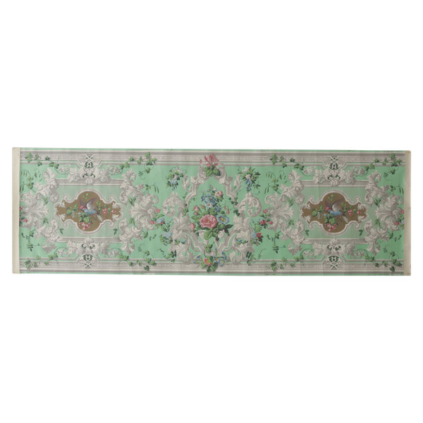 Lé de papier peint oiseaux et fleurs XIXe - « vert fin et gris »