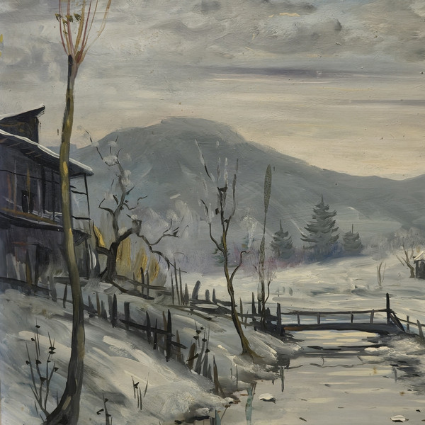 Snow in Nese Oil painting Pino Buelli