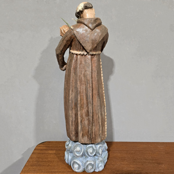 Sculpture ancienne en bois polychrome de Saint Antoine