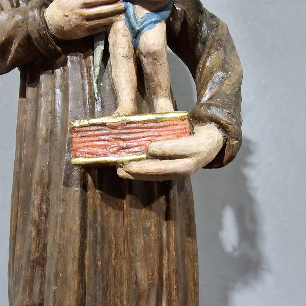 Sculpture ancienne en bois polychrome de Saint Antoine