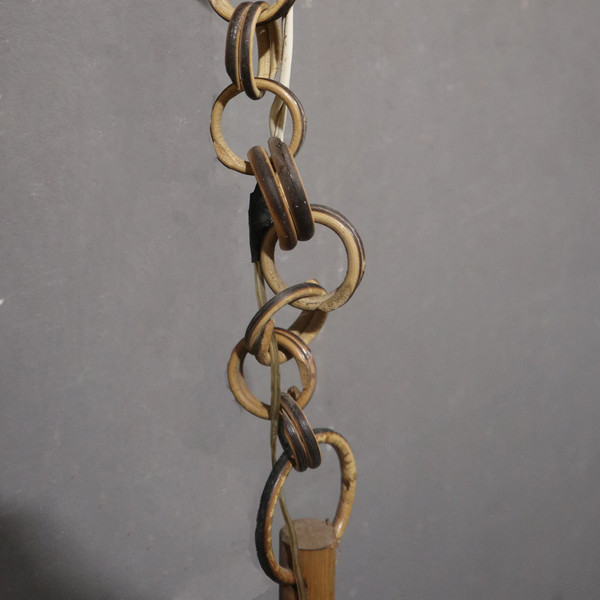 Suspension ronde en bambou et rotin