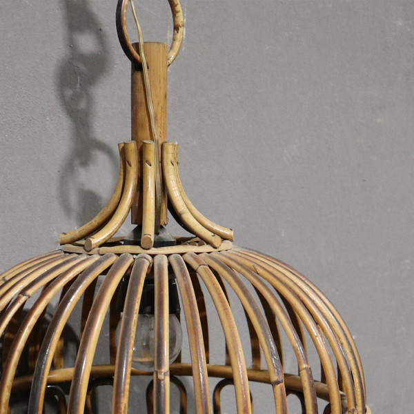 Suspension ronde en bambou et rotin