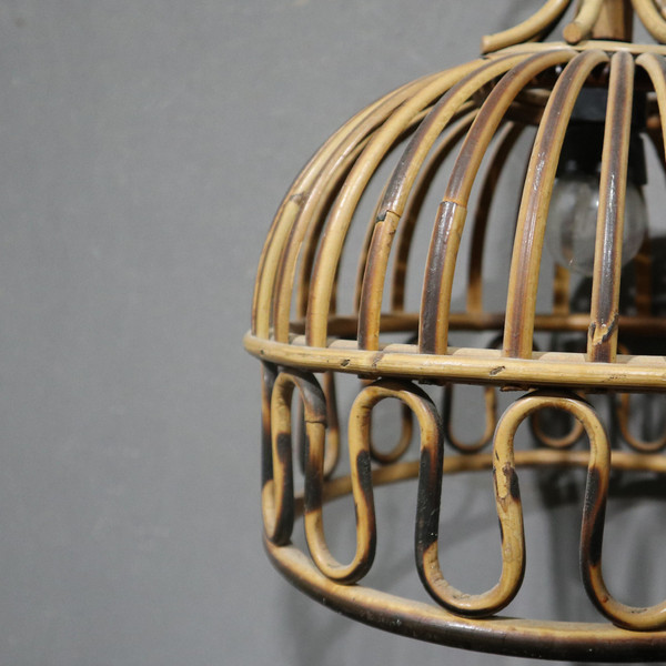 Suspension ronde en bambou et rotin