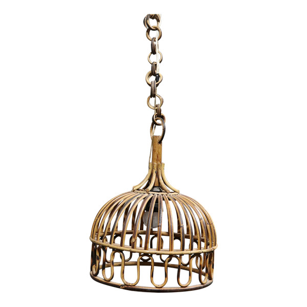 Suspension ronde en bambou et rotin