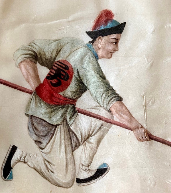 China, Circa 1900, Set Of Two Gouaches On Rice Paper Military Lancers.