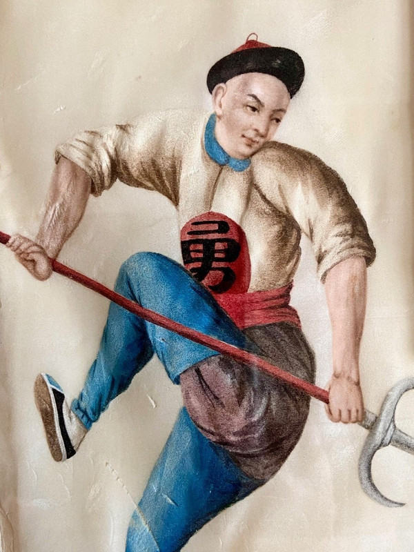 China, Circa 1900, Set Of Two Gouaches On Rice Paper Military Lancers.