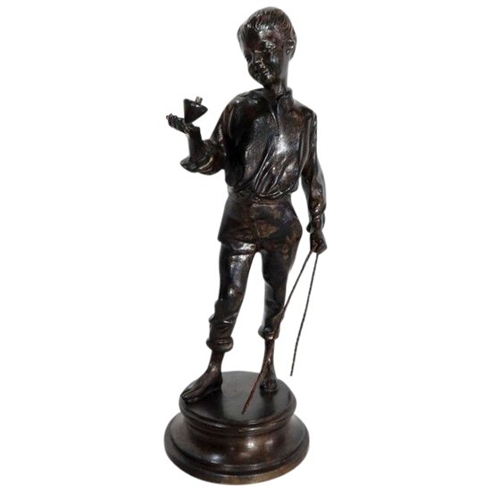  Bronze "Junge mit Kreisel" - Ende XIX.