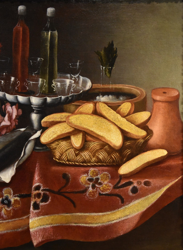 Giacomo Nani (Porto Ercole 1698 - Napoli 1770), Natura morta con fiori, alzata con cristalli...