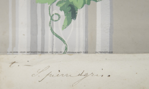 Lé de papier peint oiseaux et fleurs XIXe - « Pierre de gris » 