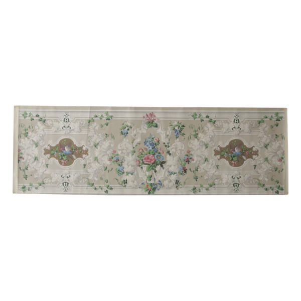 Lé de papier peint oiseaux et fleurs XIXe - « Pierre de gris » 