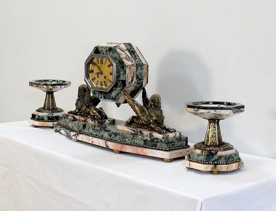  Marble and Bronze Mantel Set, Art Deco - 1940