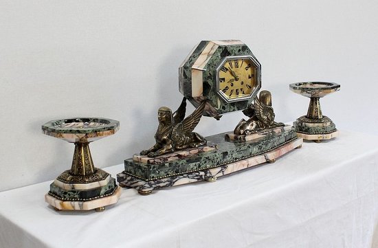  Marble and Bronze Mantel Set, Art Deco - 1940