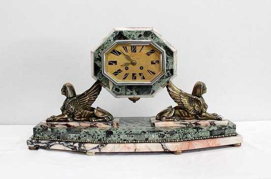  Marble and Bronze Mantel Set, Art Deco - 1940