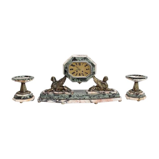  Marble and Bronze Mantel Set, Art Deco - 1940
