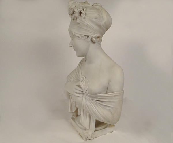 Busto scolpito di Mme Récamier in marmo di Carrara secondo Joseph Chinard XIX secolo