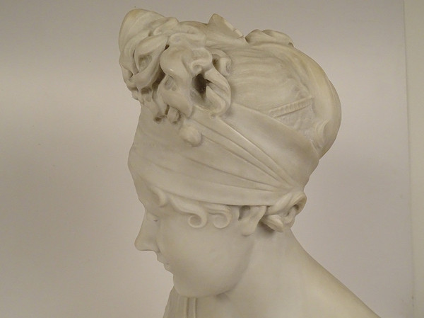 Busto scolpito di Mme Récamier in marmo di Carrara secondo Joseph Chinard XIX secolo