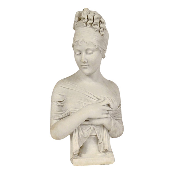 Busto scolpito di Mme Récamier in marmo di Carrara secondo Joseph Chinard XIX secolo
