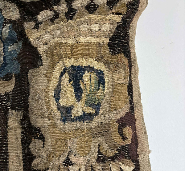 Large Aubusson tapestry characters Dance landscape castle coat of arms 17th century