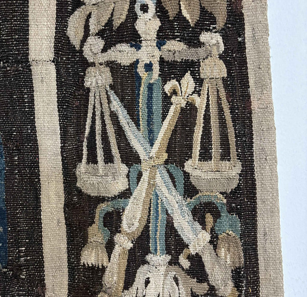 Large Aubusson tapestry characters Dance landscape castle coat of arms 17th century