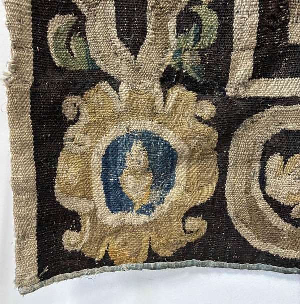 Large Aubusson tapestry characters Dance landscape castle coat of arms 17th century