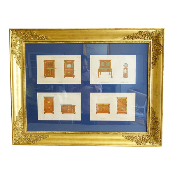 La Mésangère (1/7) - Meubles et objets de goût au début XIXe, gravures polychromes, cadre bois doré
