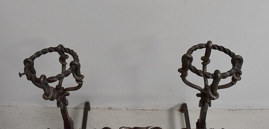  Paire de Chenets en Fer Forgé Fin XIXe 