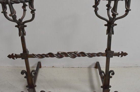  Paire de Chenets en Fer Forgé Fin XIXe 