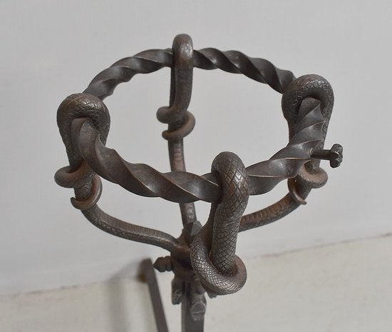  Paire de Chenets en Fer Forgé Fin XIXe 