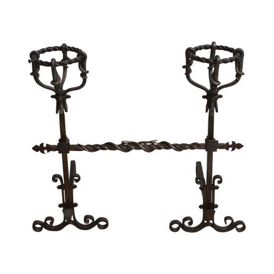  Pair of Wrought Iron Chenets End of XIXth century