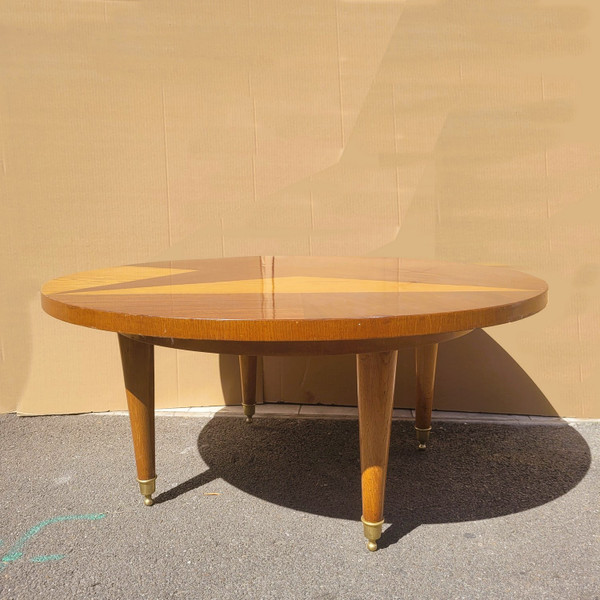 Großer runder Couchtisch aus Holzintarsien