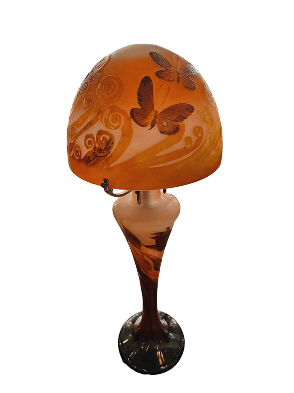 Emile Gallé Grande Lampe Champignon Art Nouveau "Papillons"