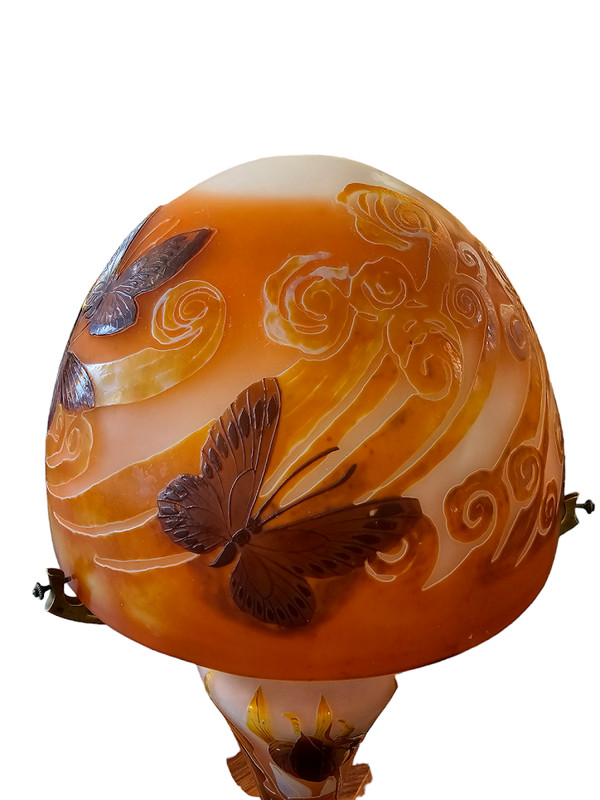 Emile Gallé Grande Lampe Champignon Art Nouveau "Papillons"