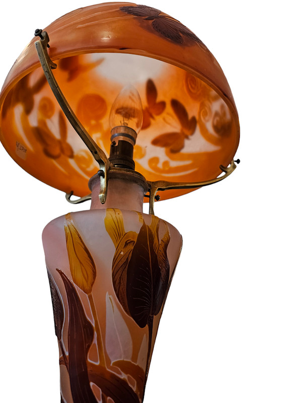 Emile Gallé Grande Lampe Champignon Art Nouveau "Papillons"