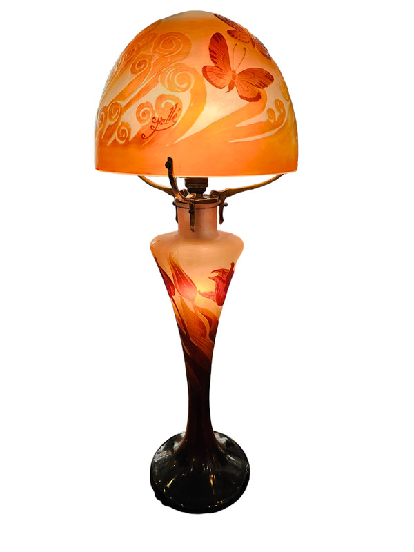 Emile Gallé Grande Lampe Champignon Art Nouveau "Papillons"