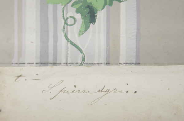 Lé de papier peint oiseaux et fleurs XIXe - « Pierre de gris » 