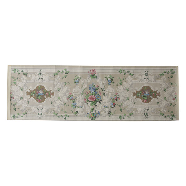Lé de papier peint oiseaux et fleurs XIXe - « Pierre de gris » 