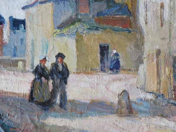 Eine Straße in Auray, Morbihan, signiert von Albert FERNAND-RENAULT.   