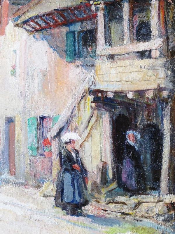 Eine Straße in Auray, Morbihan, signiert von Albert FERNAND-RENAULT.   