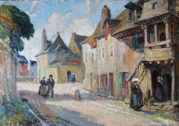 Eine Straße in Auray, Morbihan, signiert von Albert FERNAND-RENAULT.   