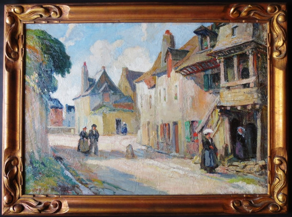 Eine Straße in Auray, Morbihan, signiert von Albert FERNAND-RENAULT.   