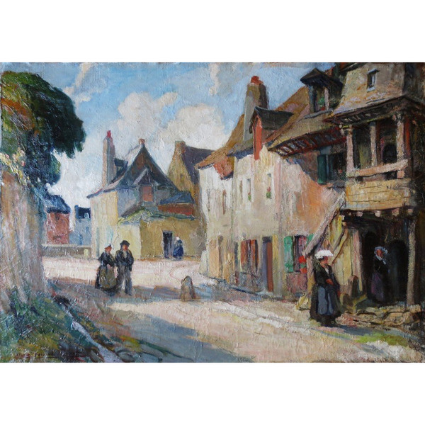 Eine Straße in Auray, Morbihan, signiert von Albert FERNAND-RENAULT.   