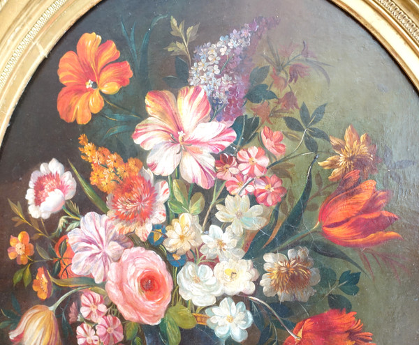 Ecole du XVIIIe siècle, suiveur de Vallayer Coster, tableau de fleurs, HST 84cm x 97cm
