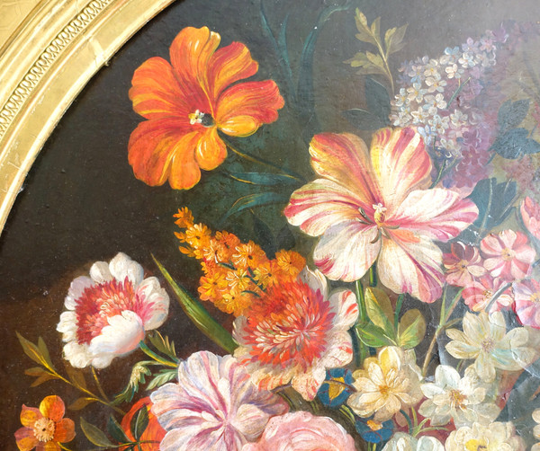 Ecole du XVIIIe siècle, suiveur de Vallayer Coster, tableau de fleurs, HST 84cm x 97cm