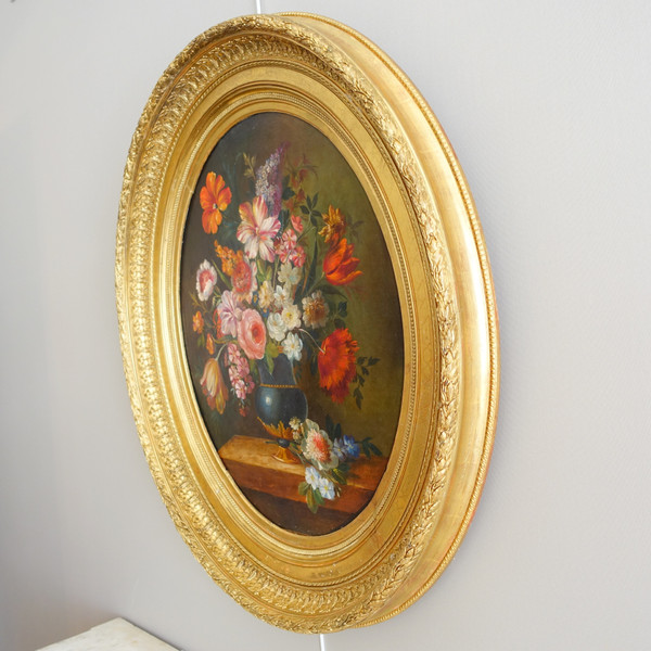 Ecole du XVIIIe siècle, suiveur de Vallayer Coster, tableau de fleurs, HST 84cm x 97cm