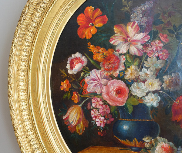 Ecole du XVIIIe siècle, suiveur de Vallayer Coster, tableau de fleurs, HST 84cm x 97cm