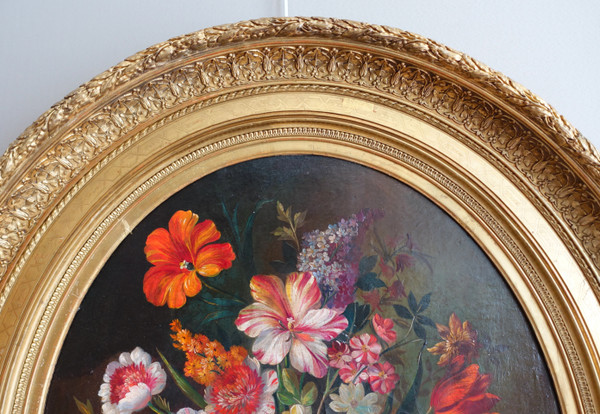 Ecole du XVIIIe siècle, suiveur de Vallayer Coster, tableau de fleurs, HST 84cm x 97cm